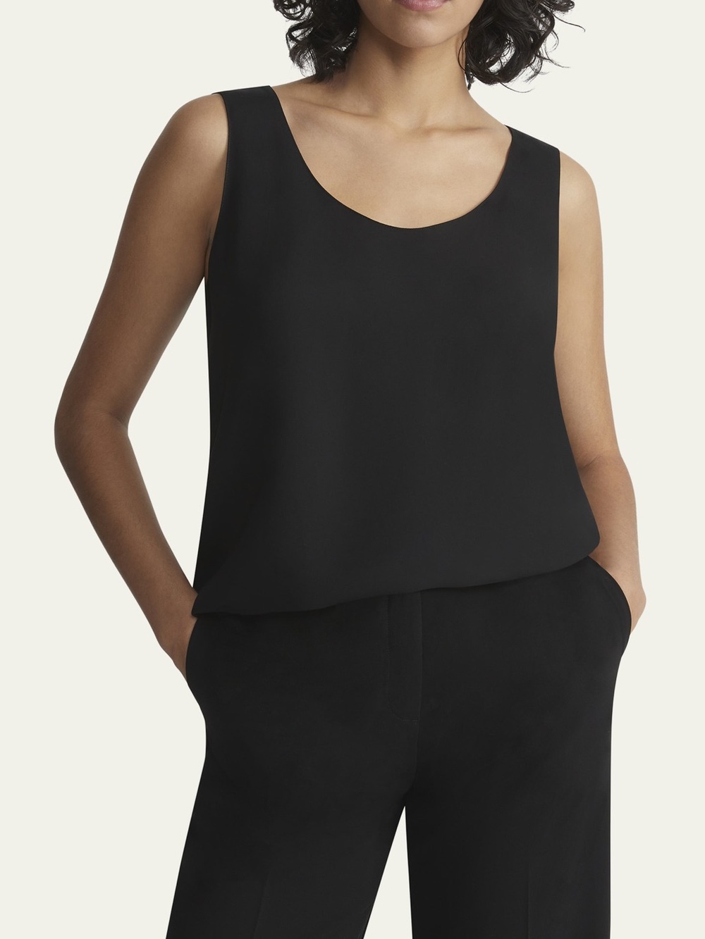 Lafayette 148 New York Black 100% Silk Finley Scoop Neck Tank | $498 Retail